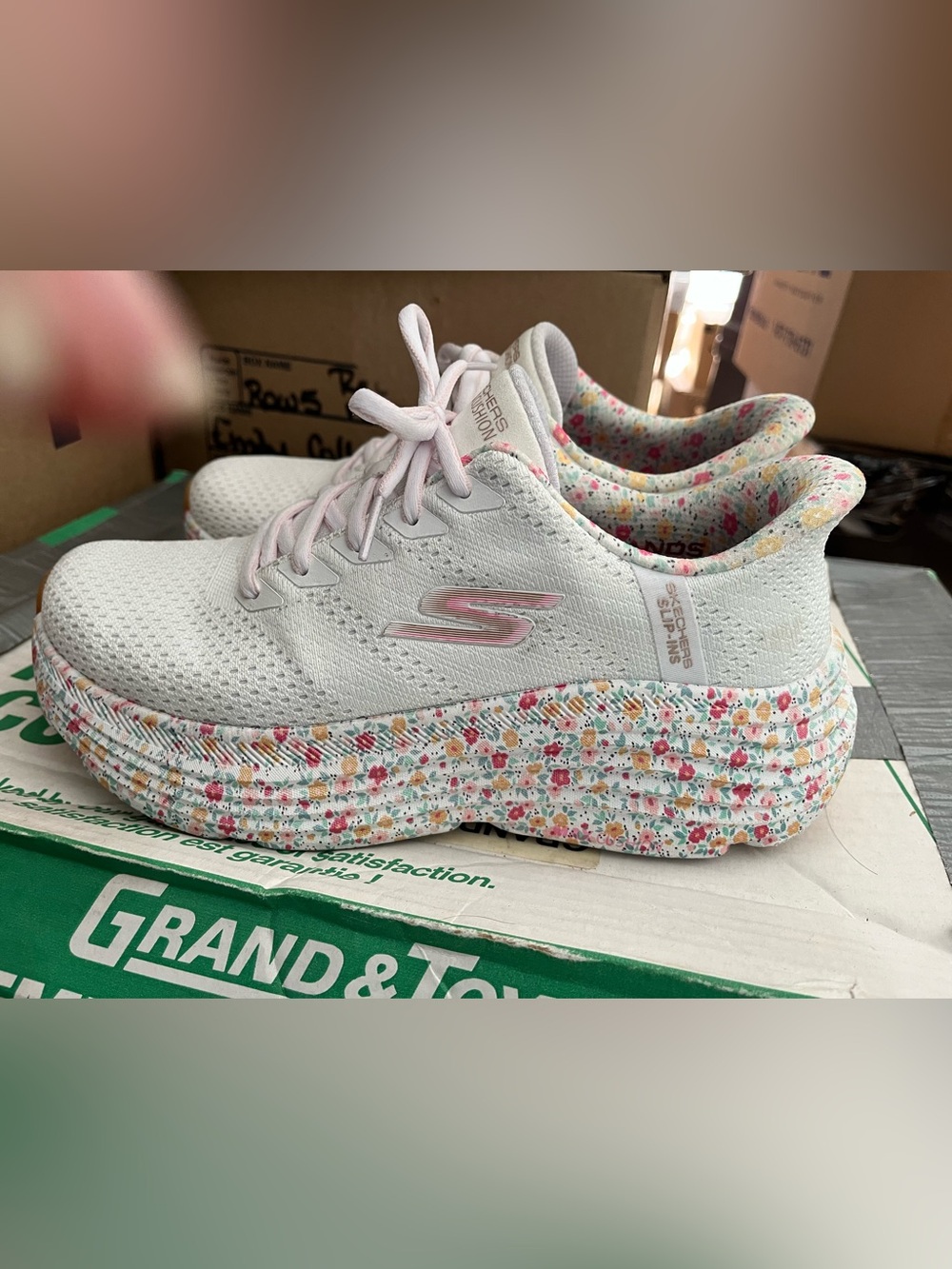 Skechers White Sneakers with Pink Floral Platform